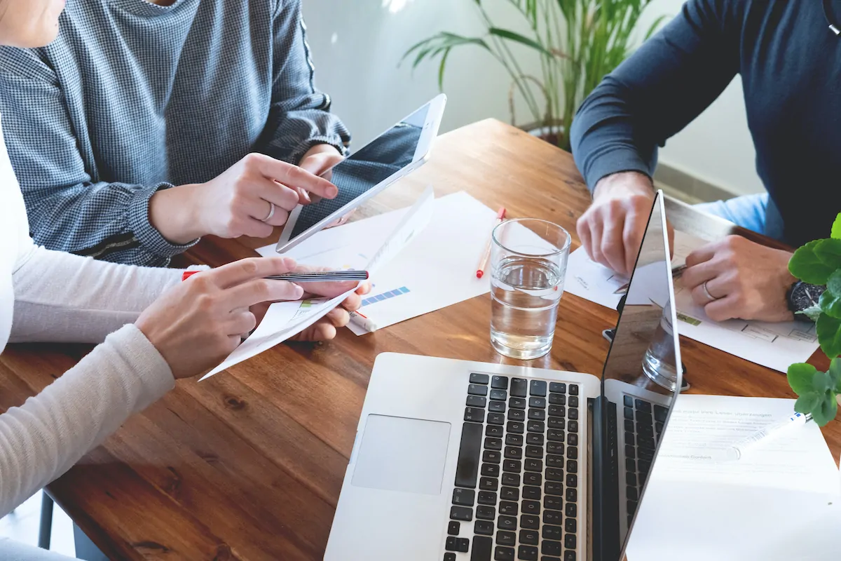 A team of accountants filing the year end accounts